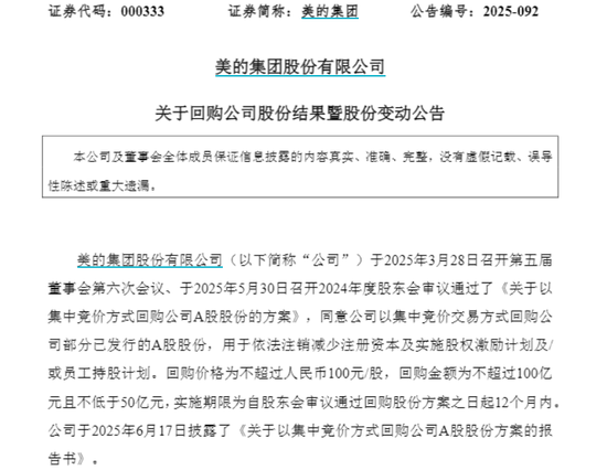 美的集团回购100亿元股份