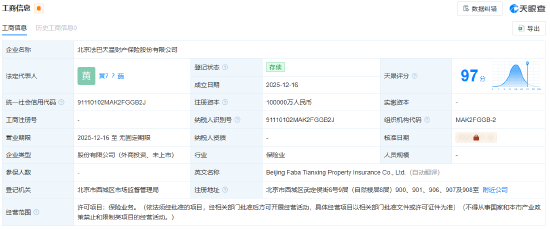 法巴天星财险正式登记成立，注册资本10亿