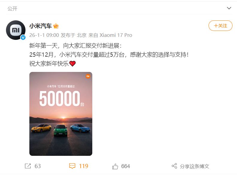 蔚来12月交付超4.8万台！小鹏交付超3.7万台，零跑同比增长42%！雷军宣布：小米YU7全系推出3年0息购车活动