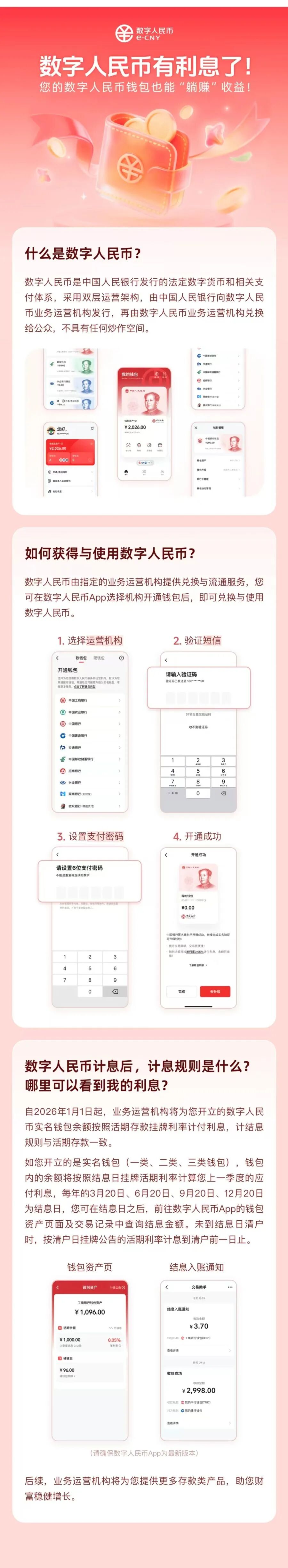 数字人民币开始生息，年利率0.05%	，工、农	、中、建等大行集体公告