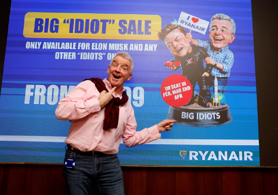 瑞安航空CEO奥利里乐见与马斯克的公开争执