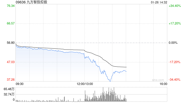港股九方智投控股午后跳水 股价跌超28%